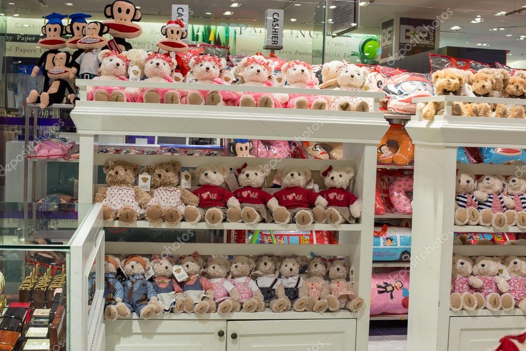 Rows of soft toys in the supermarket Siam Paragon in Bangkok, Thailand