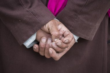 Old Tibetan man hand. Ladakh, India