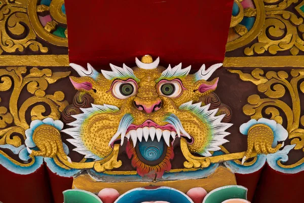 Mythological image of a lion in Buddhist monastery.  India — Φωτογραφία Αρχείου