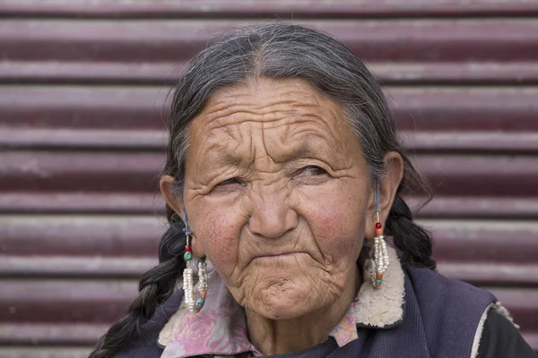 Portrait old woman on the street in Leh, Ladakh. India Stock Image