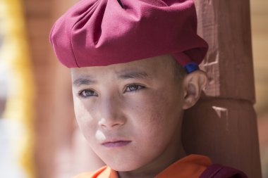 Portre Tibet Budist genç rahip Hemis Manastırı, Ladakh, Kuzey Hindistan