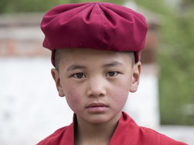 Portre Tibet Budist genç rahip Hemis Manastırı, Ladakh, Kuzey Hindistan