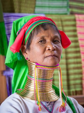 Portrait padaung tribe long-necked tribe woman. Inle lake, Myanmar, Burma clipart