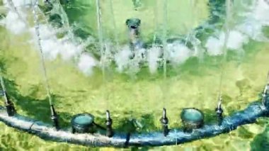 Circular fountain in the city park jets beat from injectors