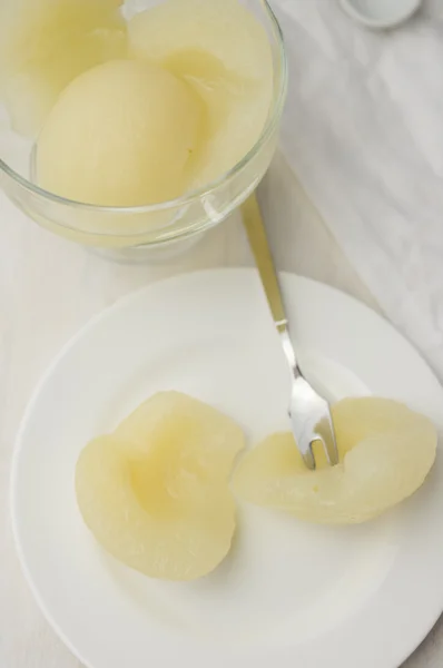 Canned pears dessert — Stock Photo, Image