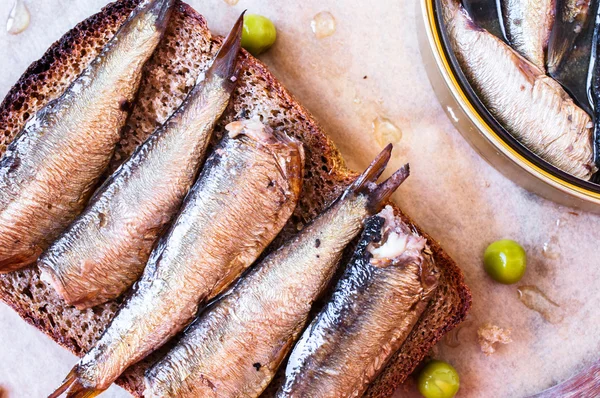 Sandwich with sprats — Stock Photo, Image