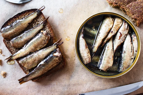 Sandwich with sprats — Stock Photo, Image