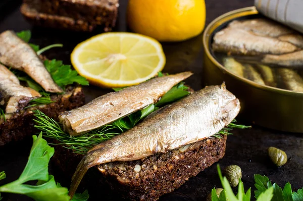 Panino con sardine — Foto Stock