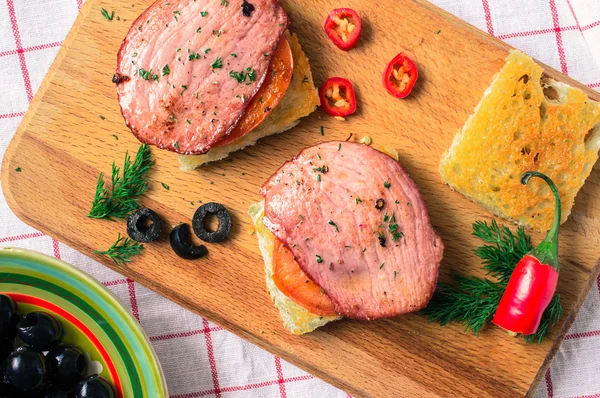 Toast with ham — Stock Photo, Image