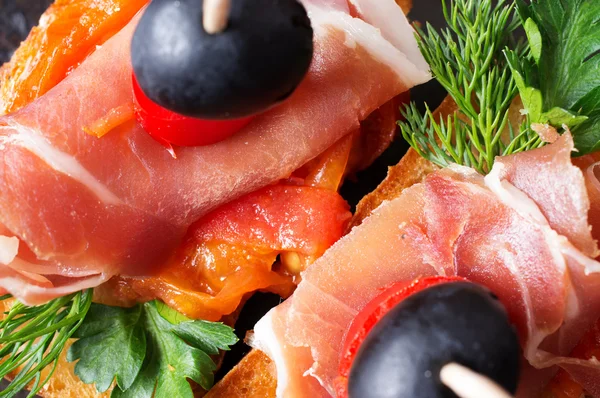 Canape with jamon top view — Stock Photo, Image