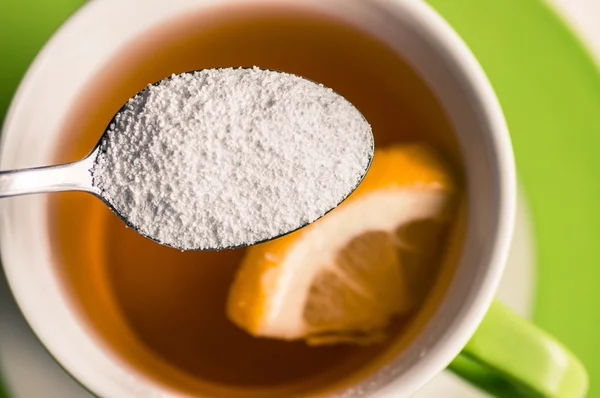 Sweeteners in the spoon top view — Stock Photo, Image