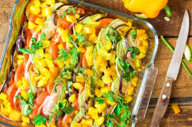 Kavrulmuş ratatouille çanak Üstten Görünüm