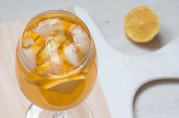 White Sangria with slices of lemon — Stock Photo, Image