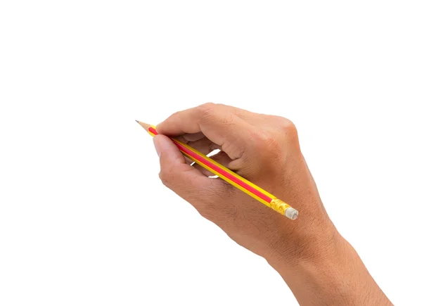 Hand holding a pencil isolated on white background — Stock Photo, Image