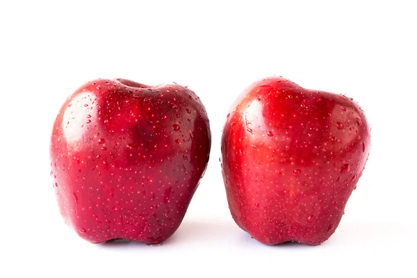 Maçã vermelha com gotas de água no fundo branco — Fotografia de Stock