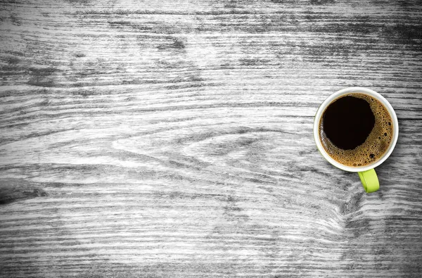 Taza Café Negro Vieja Mesa Madera Vista Superior Con Espacio — Foto de Stock