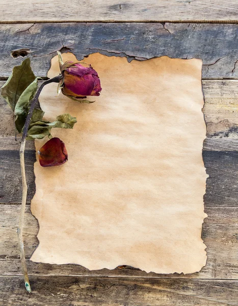 Stare księgi z suszonej róży na drewniane — Zdjęcie stockowe
