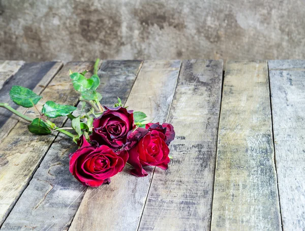 Rose rouge sur fond de planche en bois — Photo