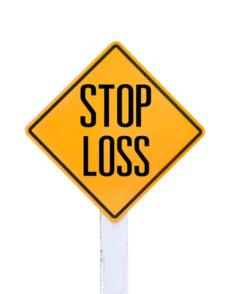 Gelber Verkehrszeichentext für Stop-Loss isoliert auf weiß — Stockfoto
