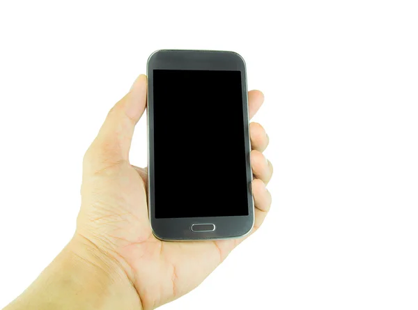 Hand hält Smartphone auf weißem Hintergrund — Stockfoto