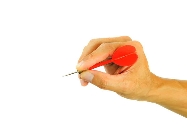 Hand holding dart isolated on white background — Stock Photo, Image