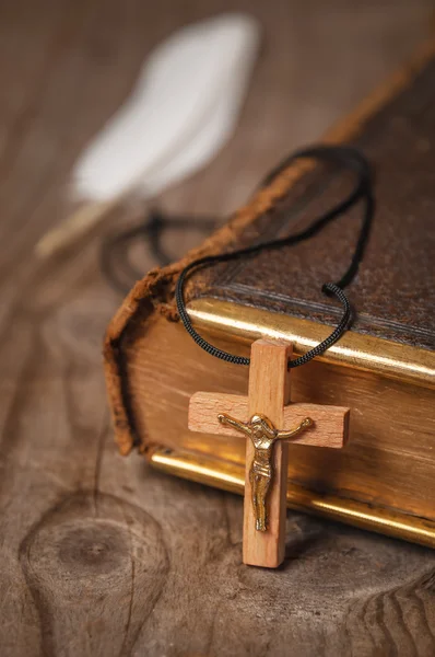 Holly Bible and cross — Stock Photo, Image