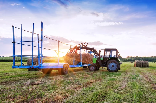 Werkende traktor in het veld — Stockfoto