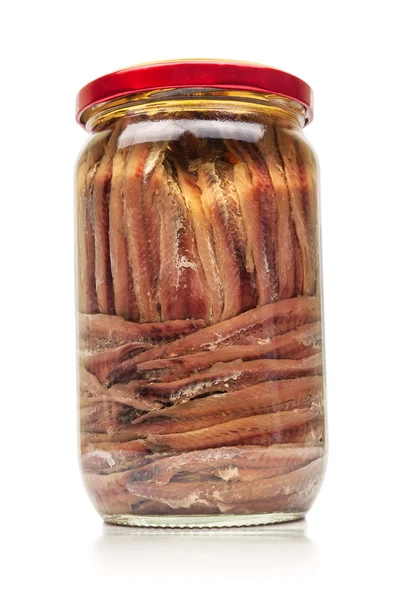 Jar of anchovies — Stock Photo, Image