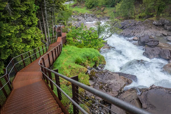 Metal Stairs Mountain Stream Waterfall — Stock Photo, Image