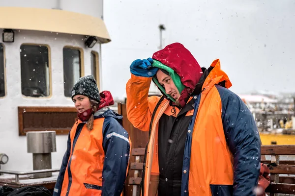 Stanchi Pescatori Nordici Professionisti Sotto Neve — Foto Stock