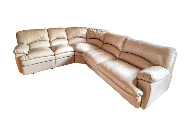 Bequemes Ledersofa Weißes Sofa Isoliert — Stockfoto