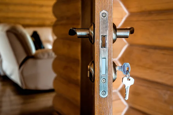 Door Lock Keys Opened Door — Stock Photo, Image