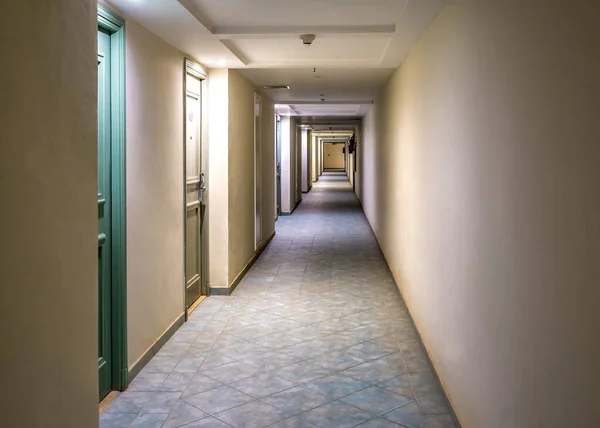 Lighted Long Corridor Doors — Stock Photo, Image