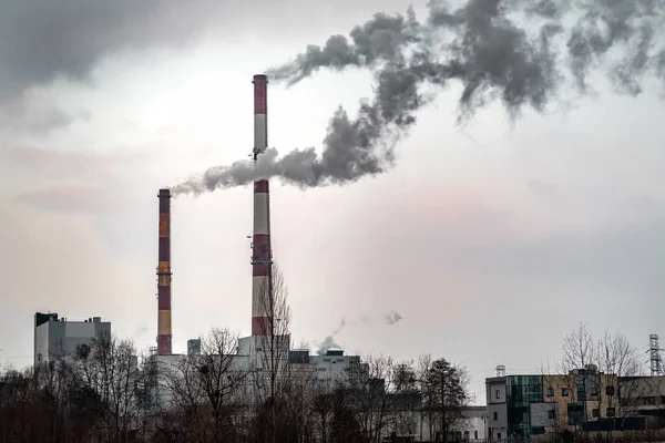 Dos Pipas Fábrica Industria Medio Ambiente Contaminación Tema — Foto de Stock