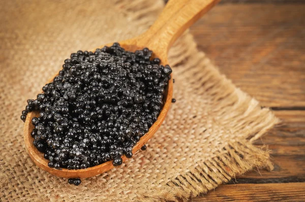 Spoon of black caviar — Stock Photo, Image