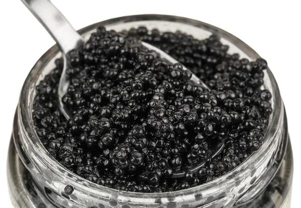 Black caviar in the jar — Stock Photo, Image