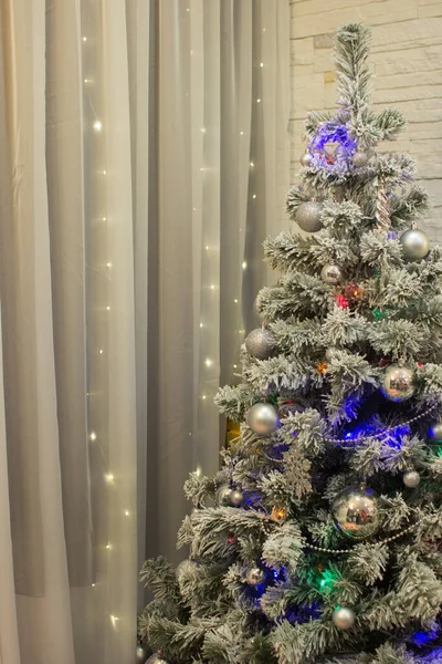Odada süslü bir Noel ağacı var..