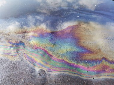 Su birikintisinde gökkuşağı benzin filmi