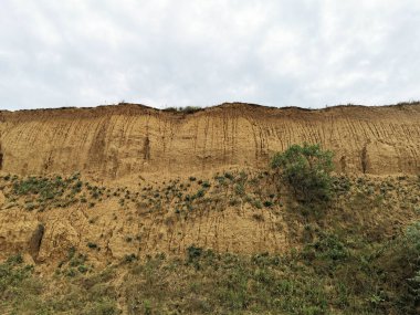 Zaman tarafından aşınmış antik bir kumtaşı kayası dik bir uçuruma dönüşmüş.
