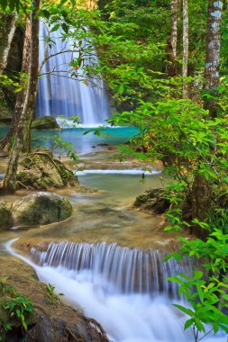 Şelale ve orman Kanjanaburi akışında 