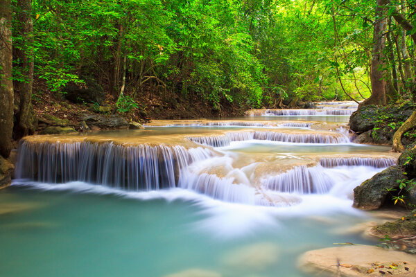 Waterfall and stream in forest Kanjanaburi 