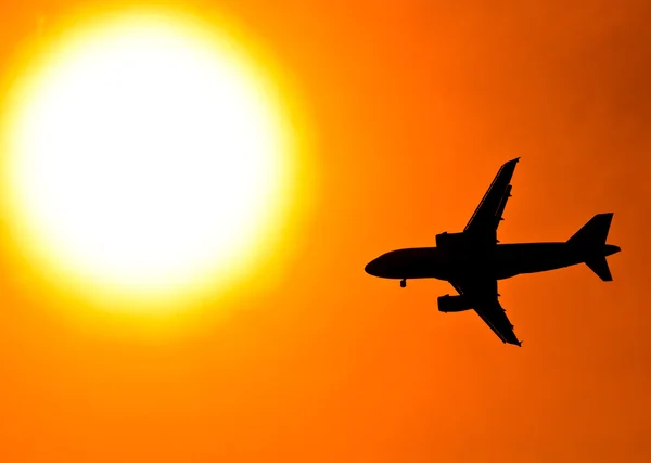 Flying Aircraft on Sunset — Stock Photo, Image