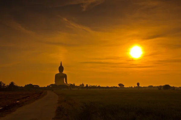 Grande estátua de buddha ao pôr do sol — Fotografia de Stock