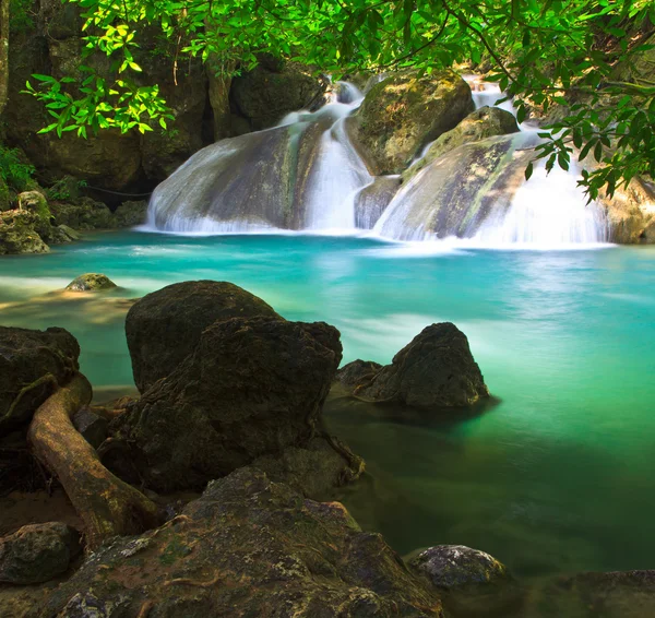 Wasserfall und Bach im Wald — Stockfoto