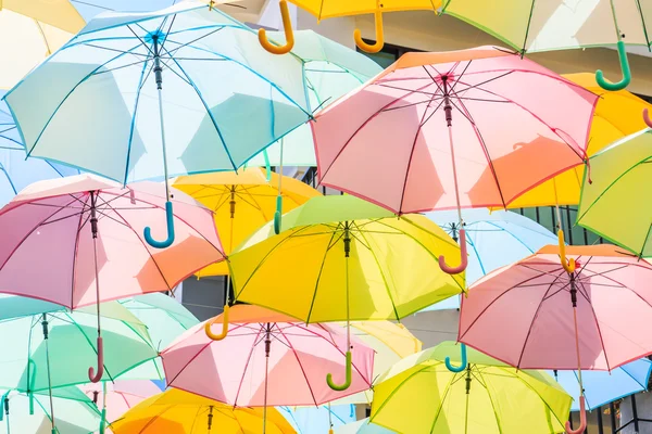 Colorful umbrellas hangs — Stock Photo, Image