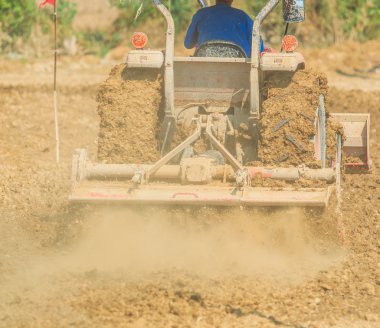 Bir alan kürekle traktör pulluklar
