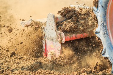 Bir alan kürekle traktör pulluklar