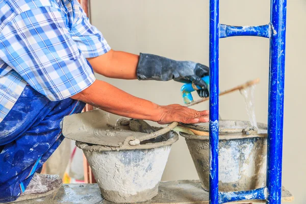 Worker with plasterer concrete — Stock Photo, Image
