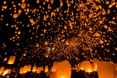 Floating lanterns at Chiang Mai Province clipart