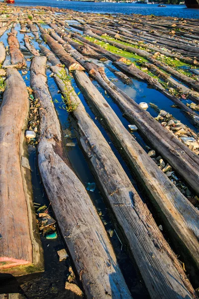 Pile of wood  immersed in water — Stock Photo, Image